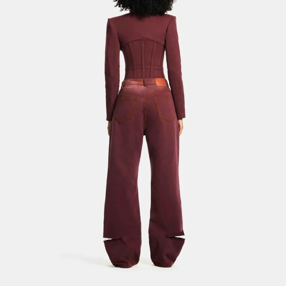 Hanifa Burgundy Wide Leg Jeans - Picture 2 of 2